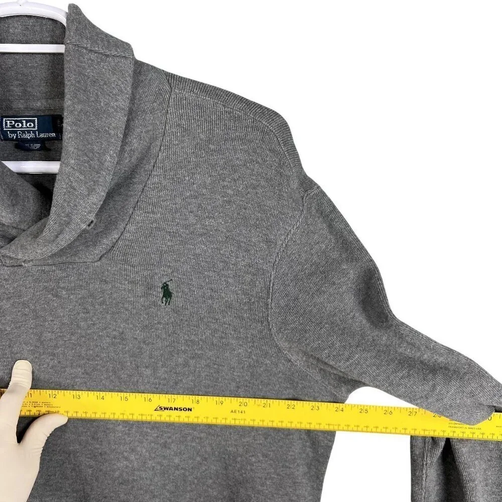 Polo Ralph Lauren Mens XL Jersey Shawl Collar Gray Pullover Sweater Quiet Luxury